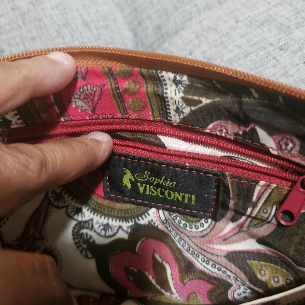 Sophia Visconti Tan Leather Wristlet Wallet with Zip Pocket